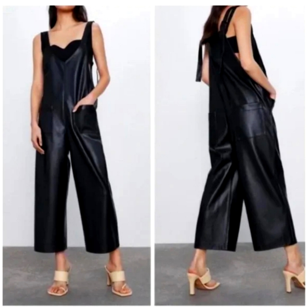 Faux leather overall